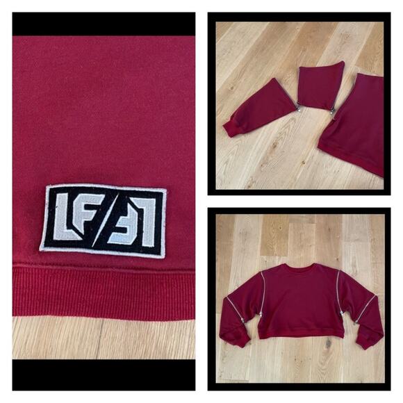 LF - Zippered Sleeve Crop Sweatshirt in Red - Picture 7 of 7